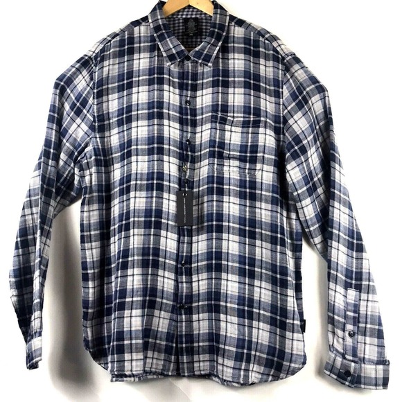 John Varvatos Star USA Plaid Reversible Regular Fit Shirt Blue Topaz Sz XXL $188
